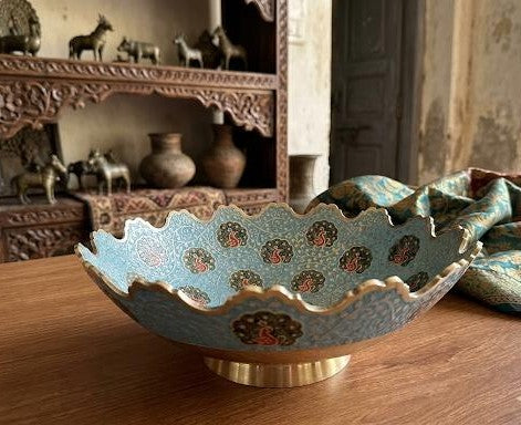 Svarn Studio pure brass Meenakari fruit bowl handcrafted Rajasthani enamel decorative bowl home decor gifting
