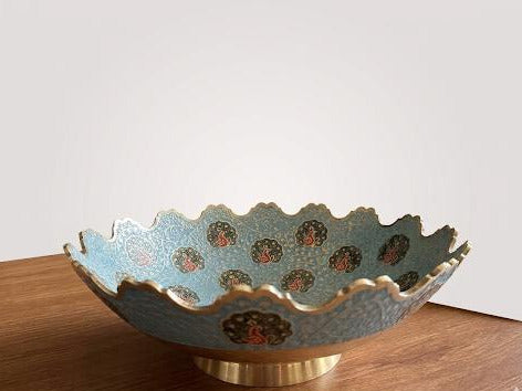 Svarn Studio pure brass Meenakari fruit bowl handcrafted Rajasthani enamel decorative bowl home decor gifting