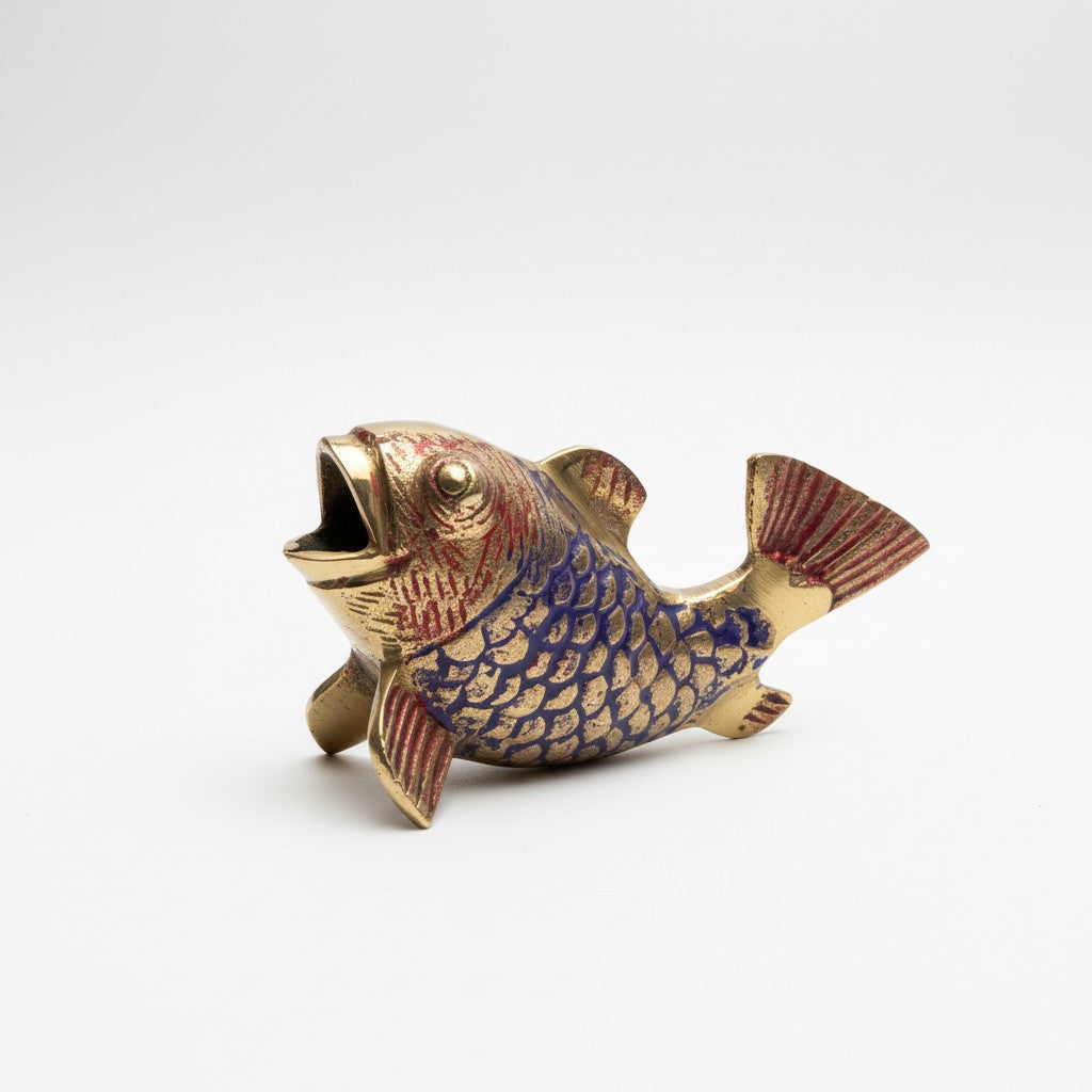 Svarn Studio pure brass Meenakari fish showpiece handcrafted blue gold enamel figurine auspicious home decor