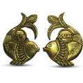 Svarn Studio Brass Shubh-Labh Fish - Set of 2 front view on white background showing both Shubh and Labh pieces as facing pair