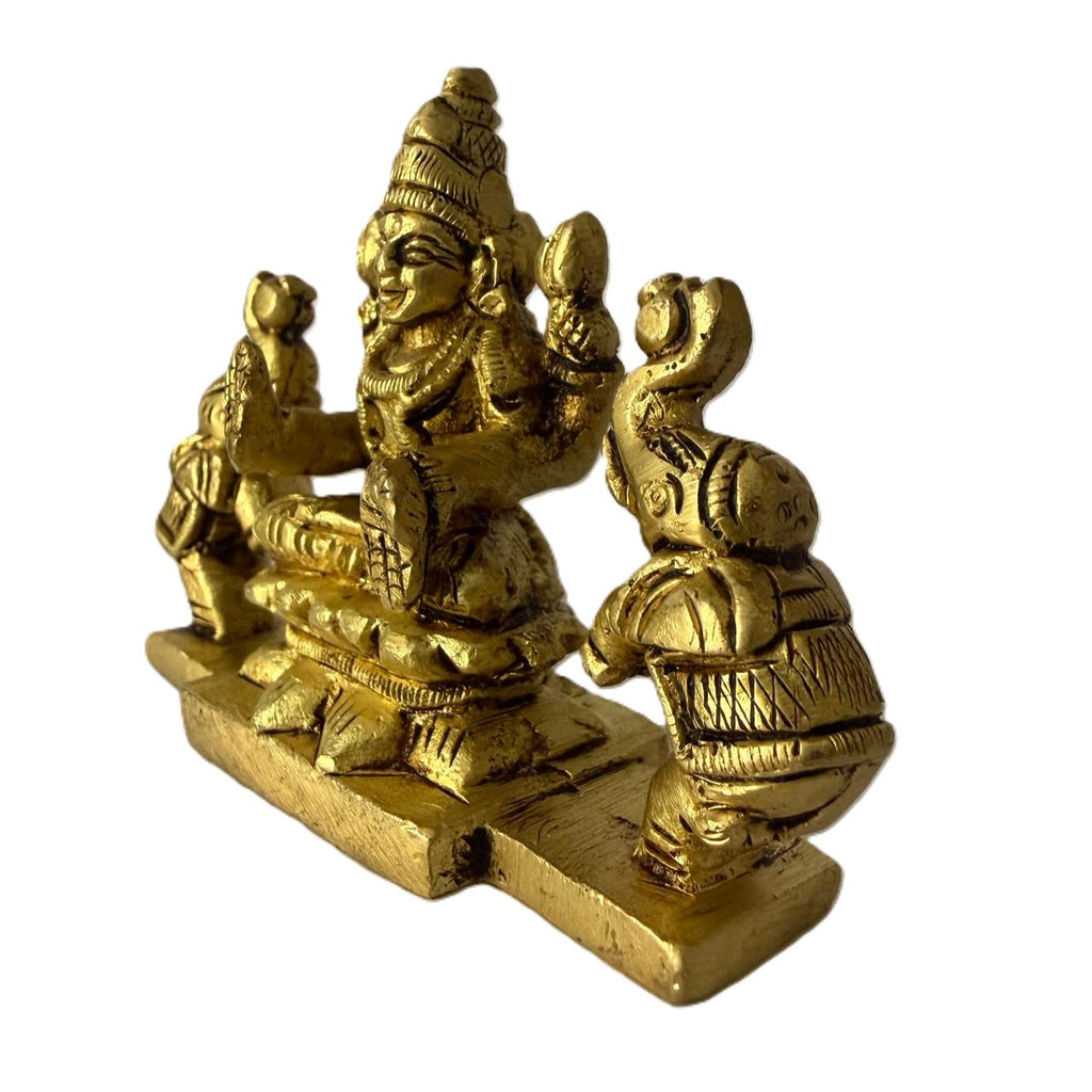 Svarn Studio Pure Brass Gaj Lakshmi Idol - Front view on white background