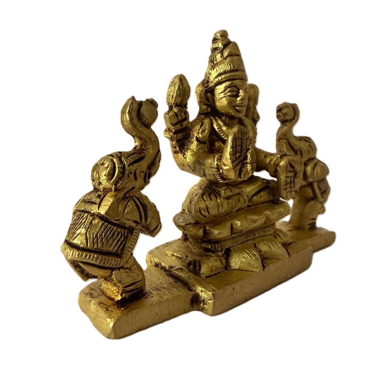 Svarn Studio Pure Brass Gaj Lakshmi Idol - Right side angle view on white background