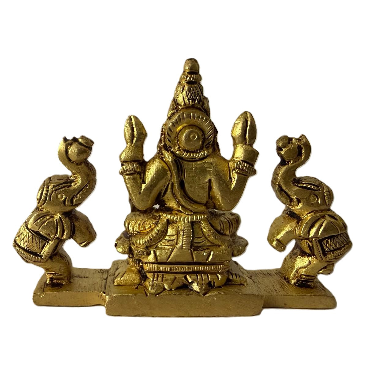 Svarn Studio Pure Brass Gaj Lakshmi Idol - Three-quarter angle view on white background