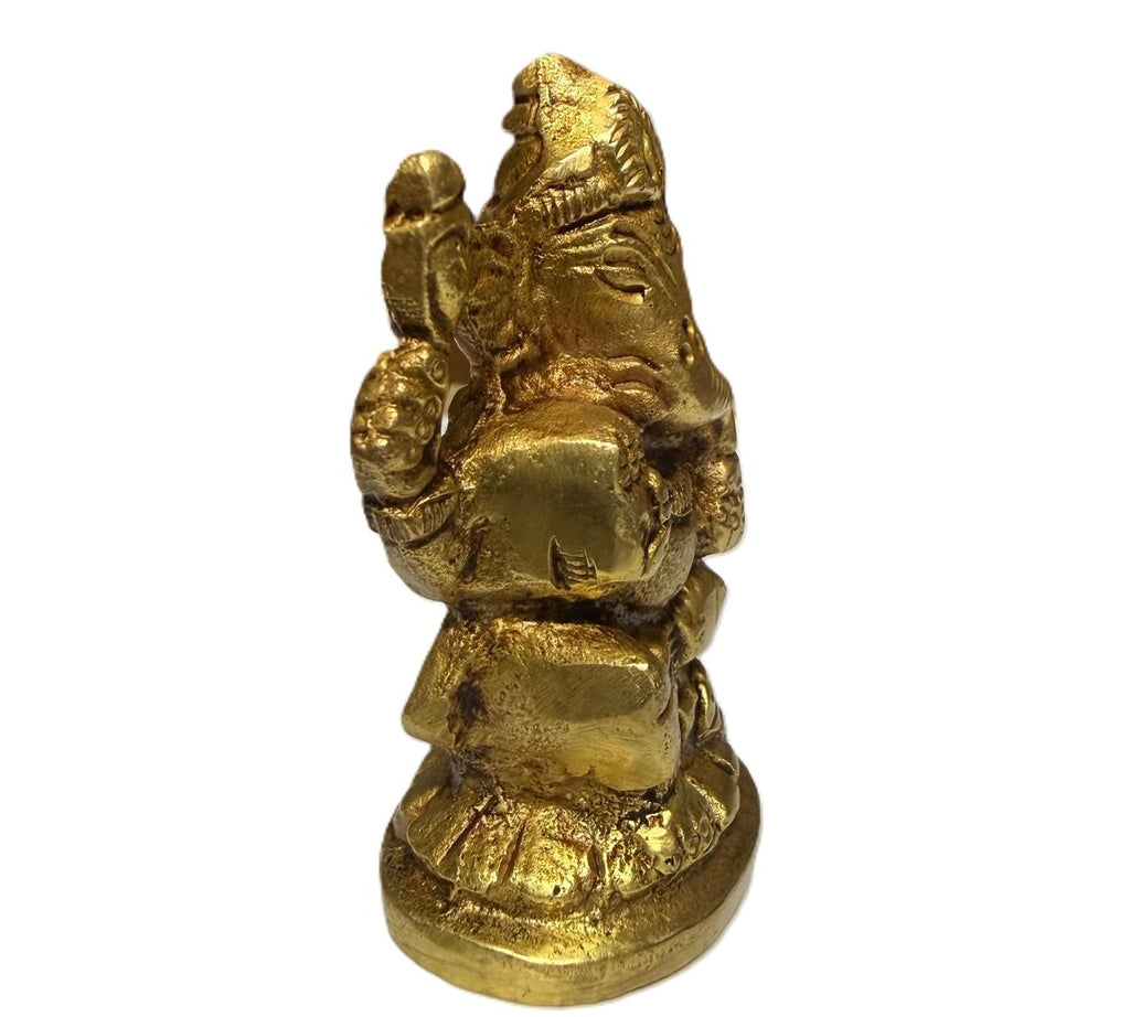 Svarn Studio Pure Brass Solid Ganesh Idol, Gold, 6 cm x 4 cm, for Home, Office Décor and Car Dashboard