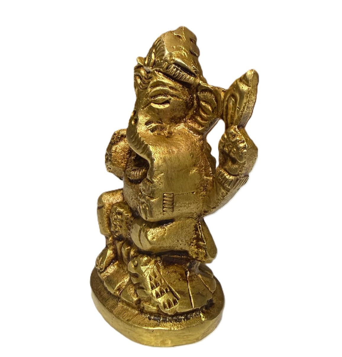 Svarn Studio Pure Brass Solid Ganesh Idol, Gold, 6 cm x 4 cm, for Home, Office Décor and Car Dashboard