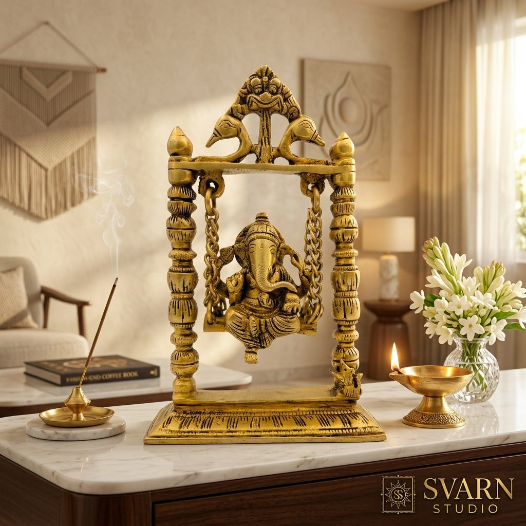 Svarn Studio Brass Ganesh Jhula, Handcrafted Premium Antique Fine Design