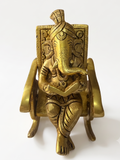 Svarn Studio Brass Ganesh on Chair - Front view on white background showing full idol detail