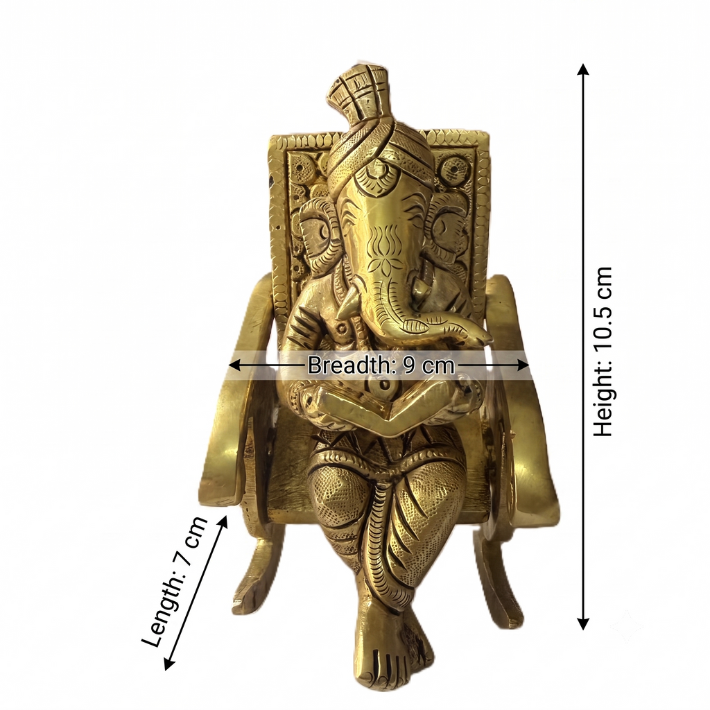 Svarn Studio Brass Ganesh on Chair - Dimensions: Height 10.5cm, Breadth 9cm, Length 7cm