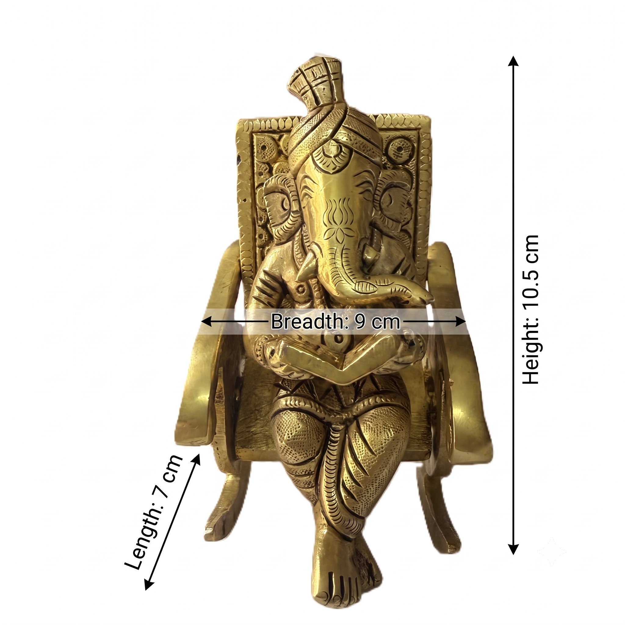Svarn Studio Brass Ganesh on Chair - Dimensions: Height 10.5cm, Breadth 9cm, Length 7cm