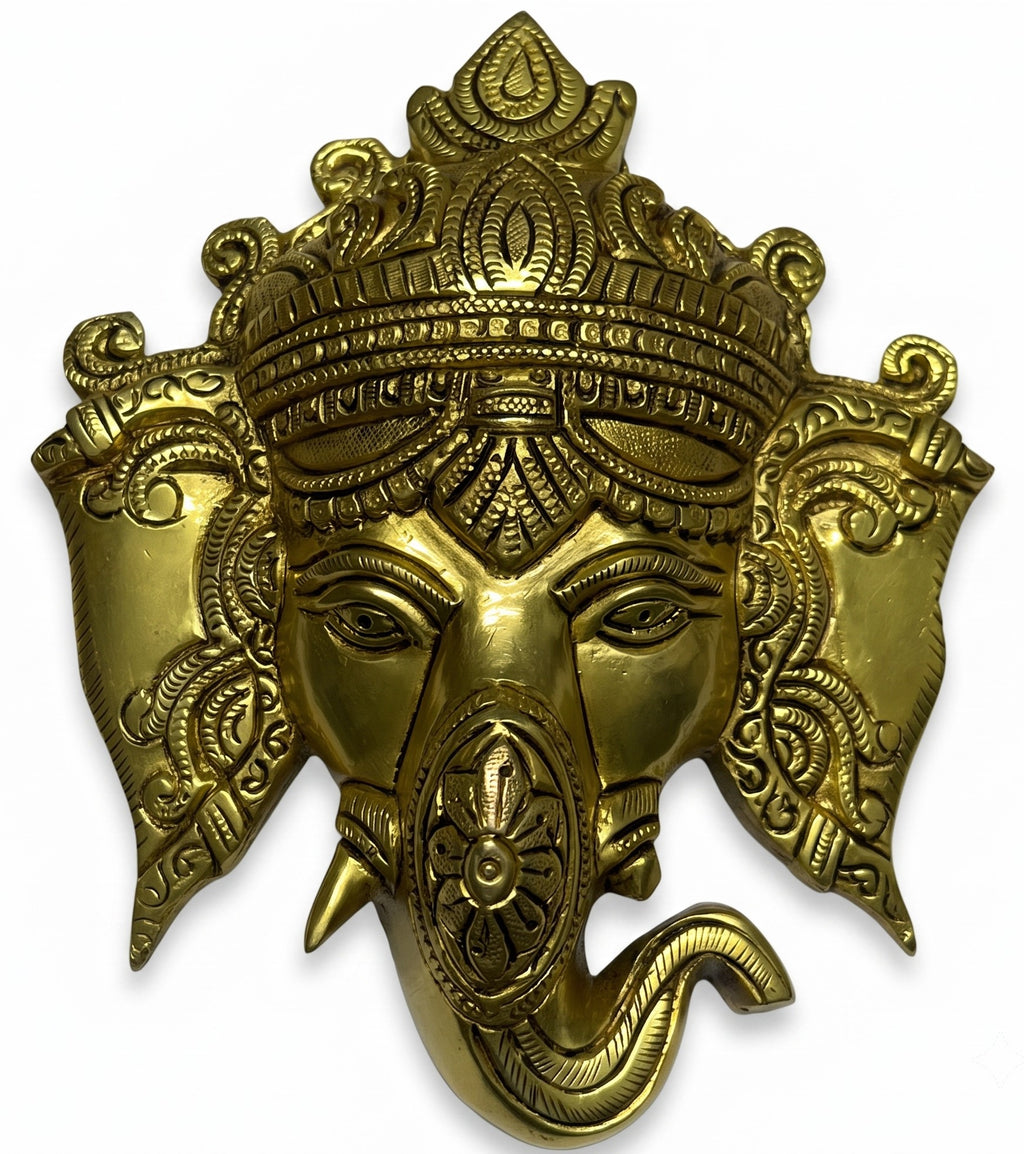 Svarn Studio Brass Ganesh Mukh - Front view on white background showing full face detail