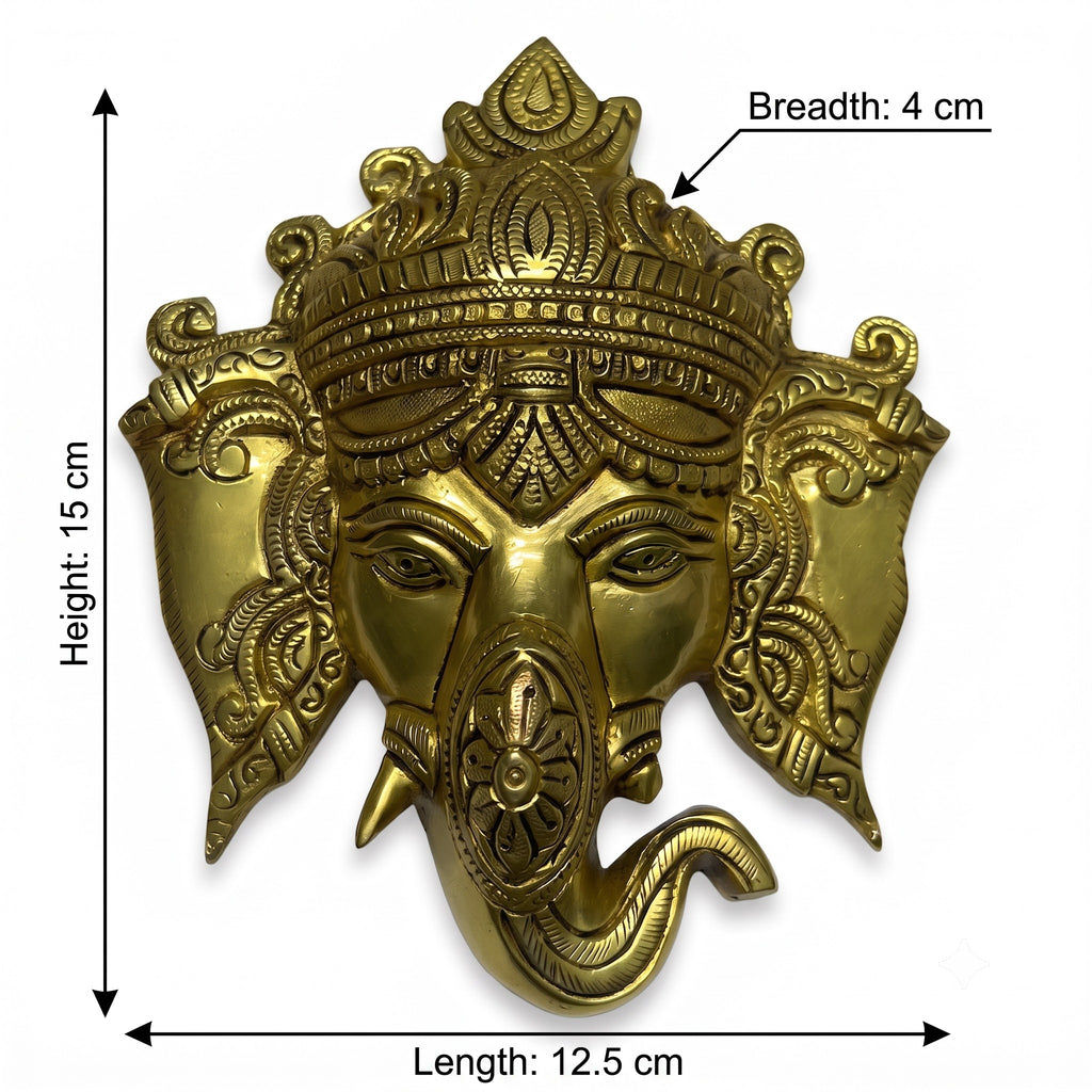 Svarn Studio Brass Ganesh Mukh - Dimensions: Height 15cm, Length 12.5cm, Breadth 4cm