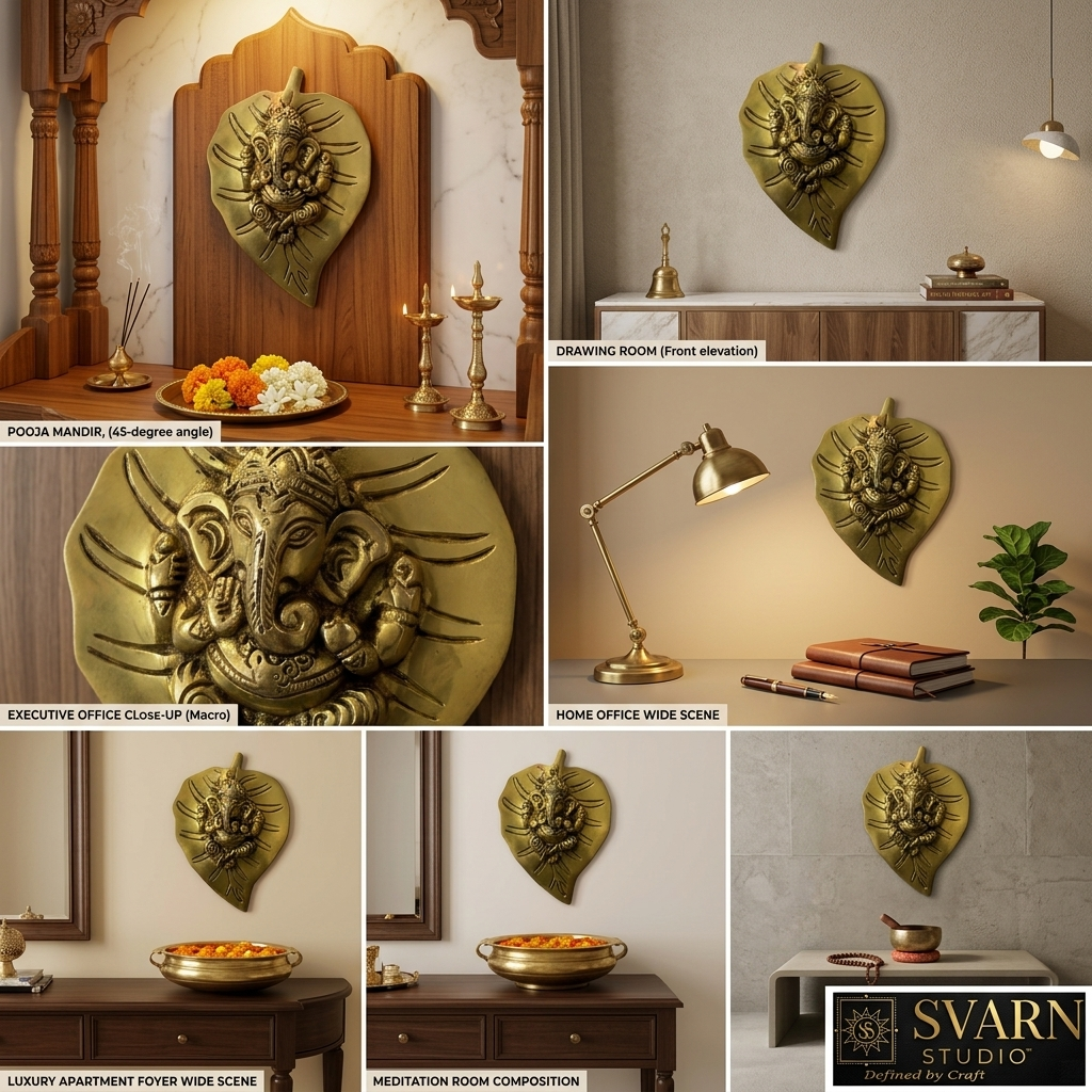 Svarn Studio Brass Patta Ganesh - Back view showing built-in hanging loop for single-screw wall installation
