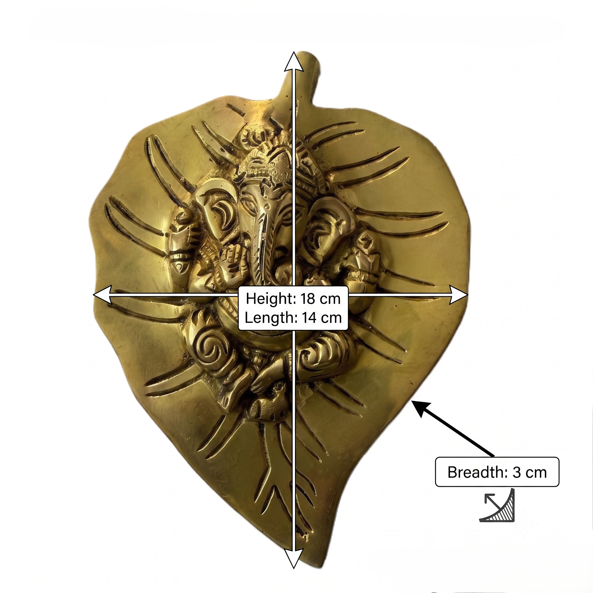 Svarn Studio Brass Patta Ganesh Large Wall Hanging - Dimensions: Height 18cm, Length 14cm, Breadth 4cm