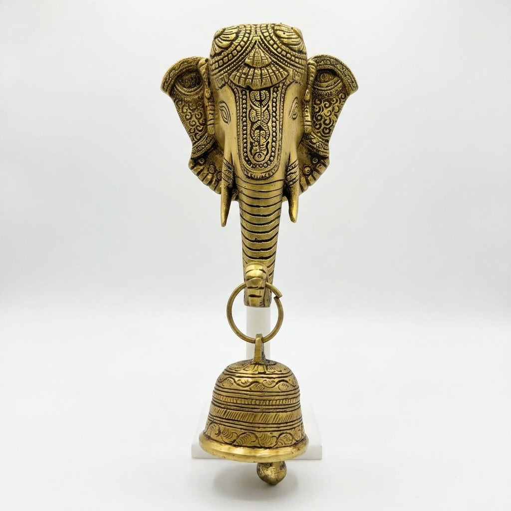 Svarn Studio Brass Ganesh Wall Hanging with Bell - Dimensions: 12.5 x 23 x 7 cm, weight: ~1.500 Kg