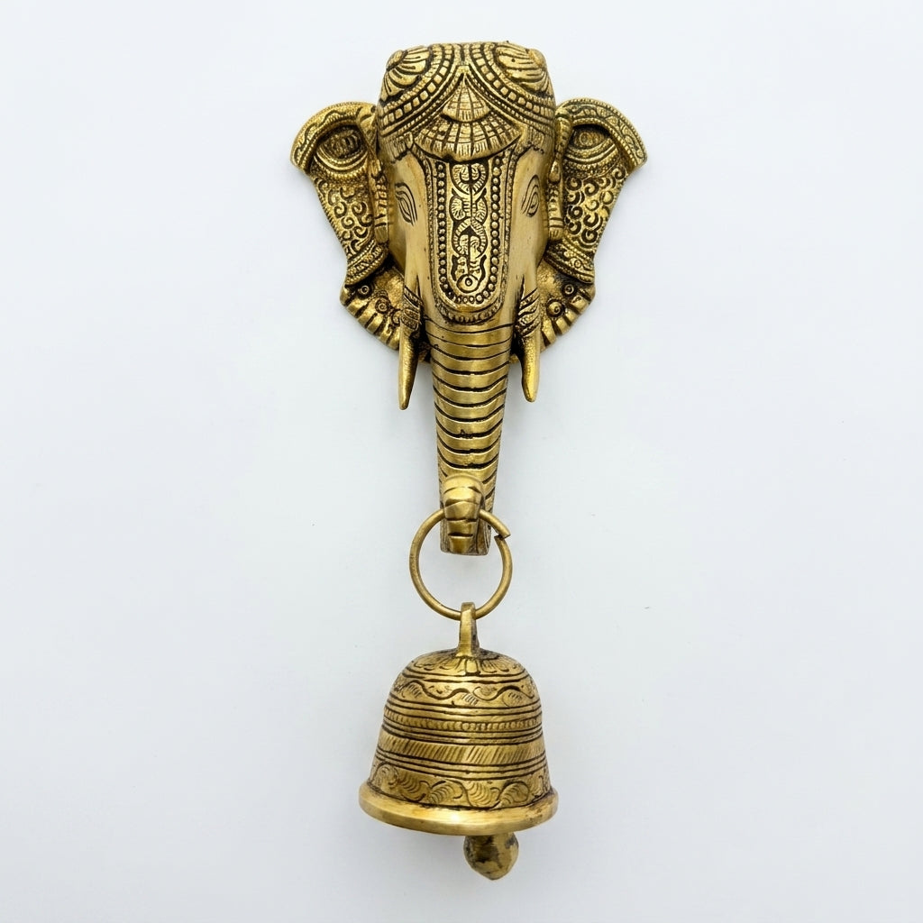 Svarn Studio Brass Ganesh Wall Hanging with Bell - Dimensions: 12.5 x 23 x 7 cm, weight: ~1.500 Kg