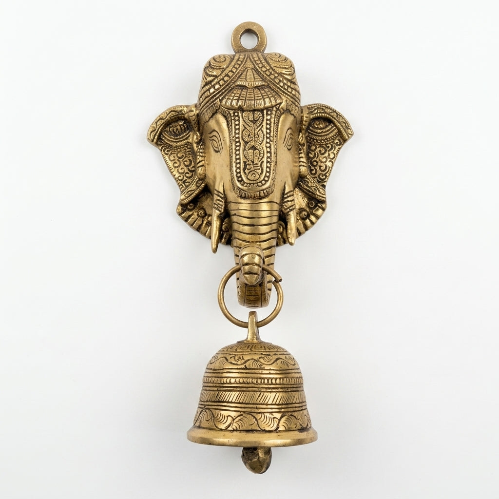 Svarn Studio Brass Ganesh Wall Hanging with Bell - Dimensions: 12.5 x 23 x 7 cm, weight: ~1.500 Kg