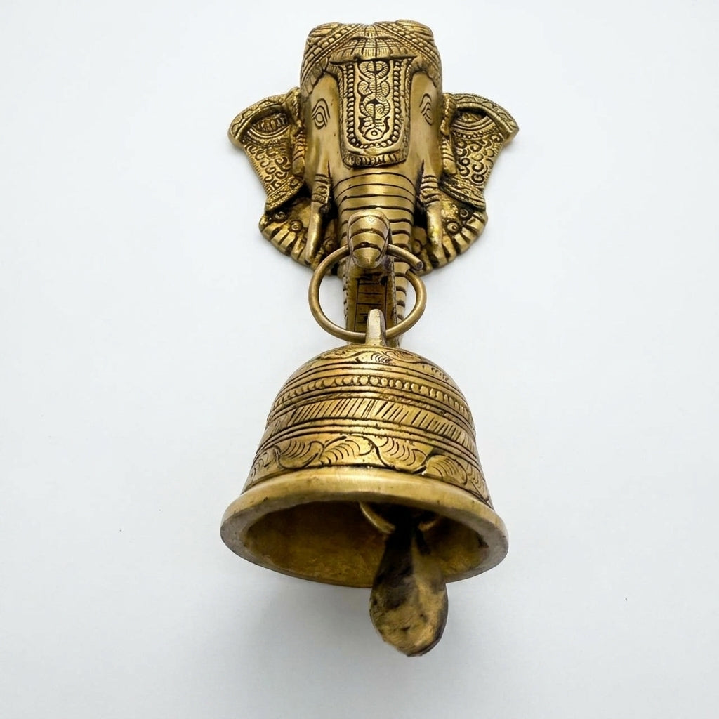 Svarn Studio Brass Ganesh Wall Hanging with Bell - Dimensions: 12.5 x 23 x 7 cm, weight: ~1.500 Kg