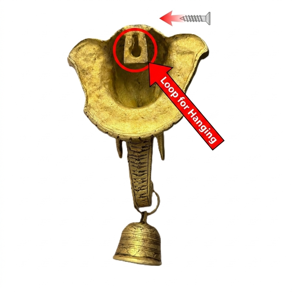 Svarn Studio Brass Ganesh Wall Hanging with Bell - Dimensions: 12.5 x 23 x 7 cm, weight: ~1.500 Kg