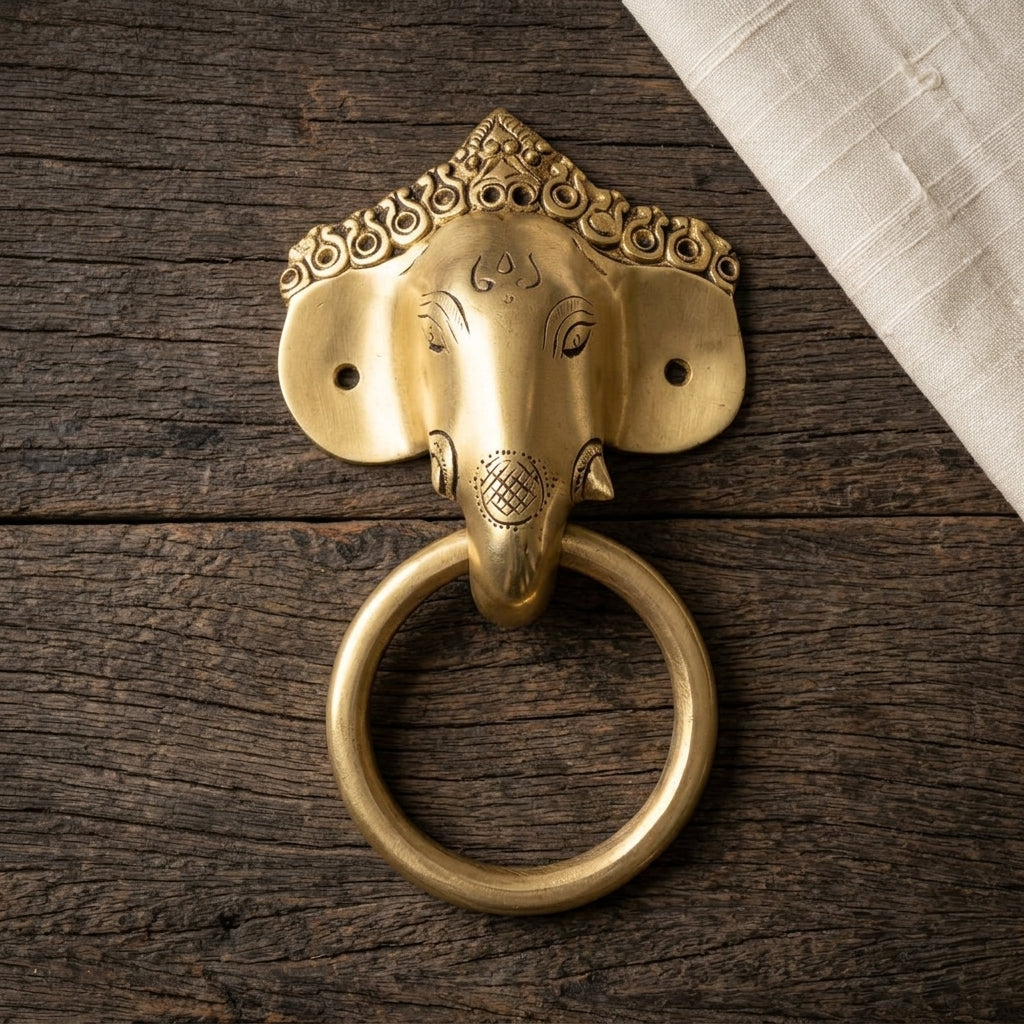 Svarn Studio Brass Lord Ganesha Door Knocker, Handcrafted Premium Antique Fine Design