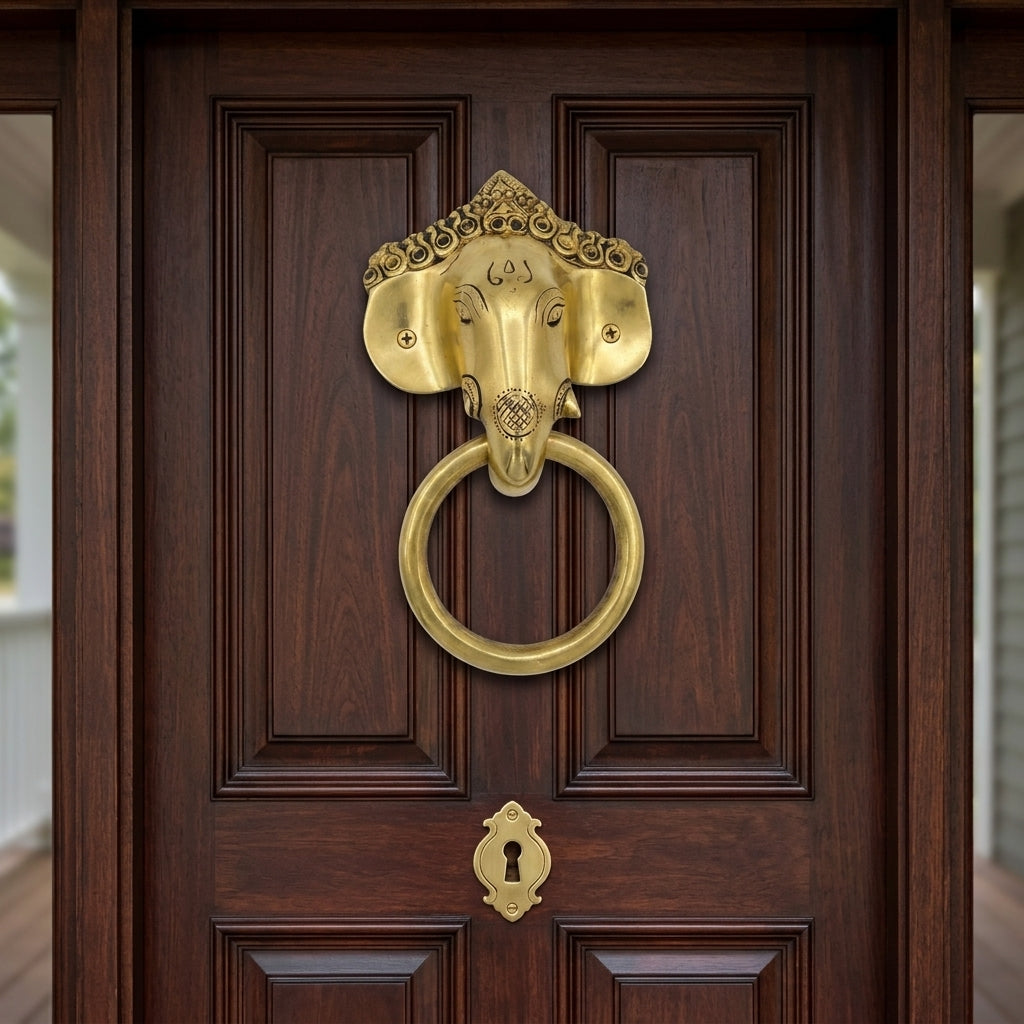 Svarn Studio Brass Lord Ganesha Door Knocker, Handcrafted Premium Antique Fine Design