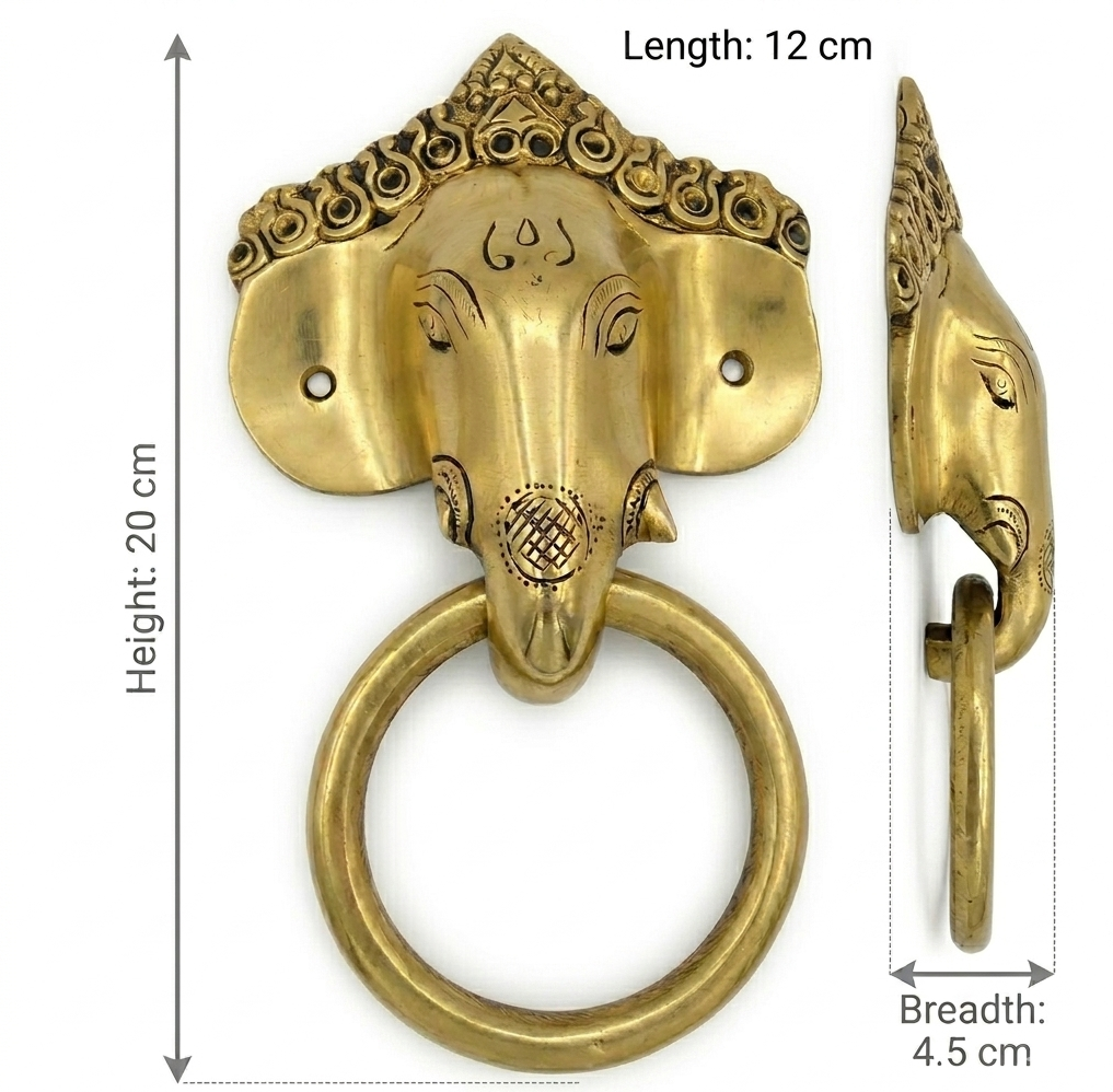 Svarn Studio Brass Lord Ganesha Door Knocker, Handcrafted Premium Antique Fine Design