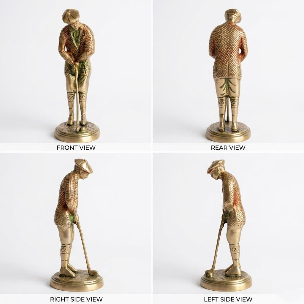 Brass Golfer Figurine | Vintage Decorative Showpiece | Antique Gold