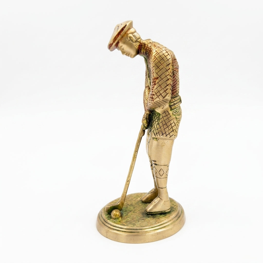 Brass Golfer Figurine | Vintage Decorative Showpiece | Antique Gold