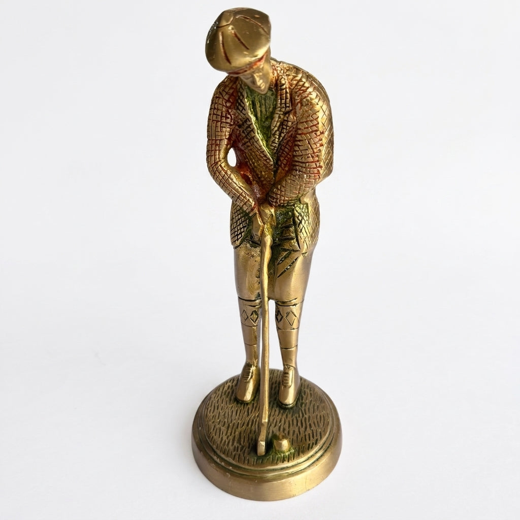 Brass Golfer Figurine | Vintage Decorative Showpiece | Antique Gold