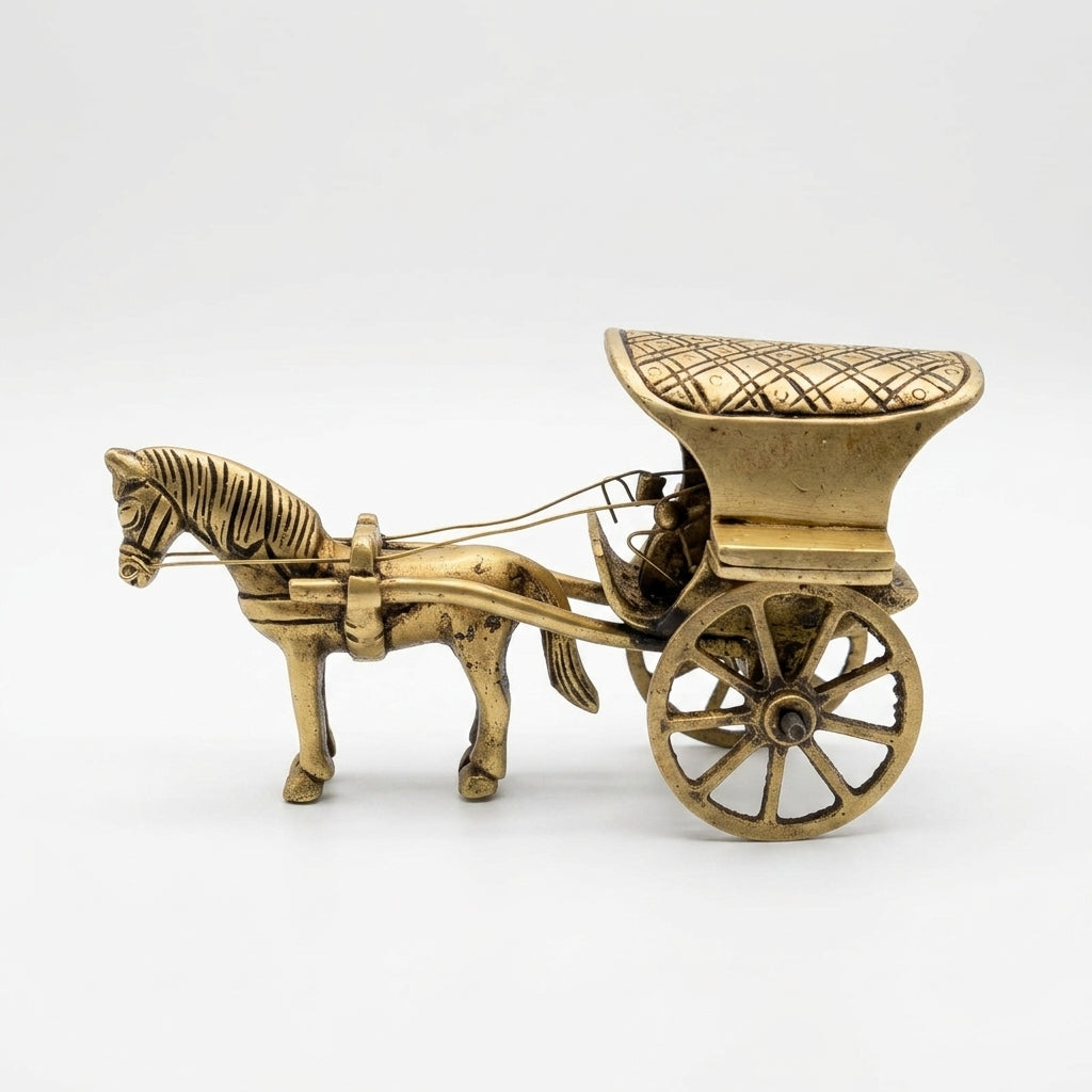 Brass Horse Cart Showpiece | Handcrafted Antique Gold | Traditional Indian Décor & Gifting