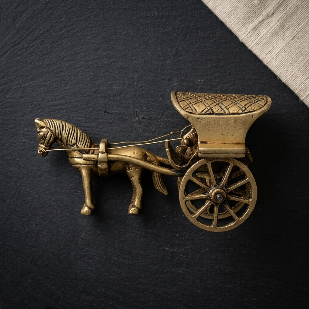 Brass Horse Cart Showpiece | Handcrafted Antique Gold | Traditional Indian Décor & Gifting