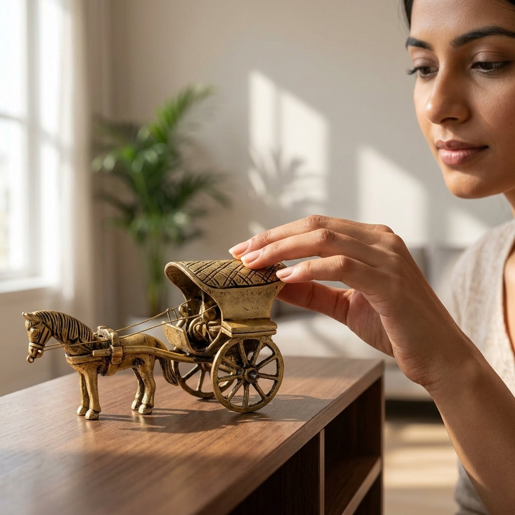 Brass Horse Cart Showpiece | Handcrafted Antique Gold | Traditional Indian Décor & Gifting