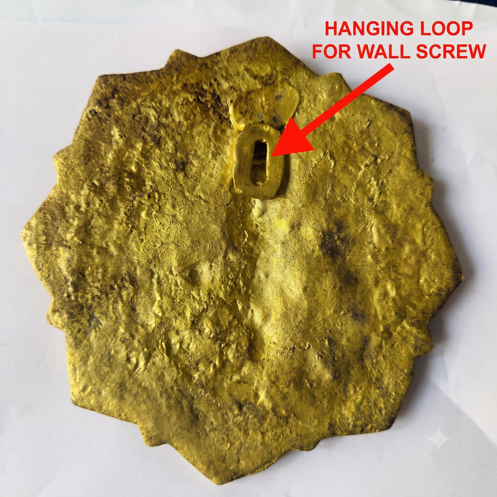 Svarn Studio Brass Hanuman Plate - Back view showing built-in hanging loop for single-screw wall installation