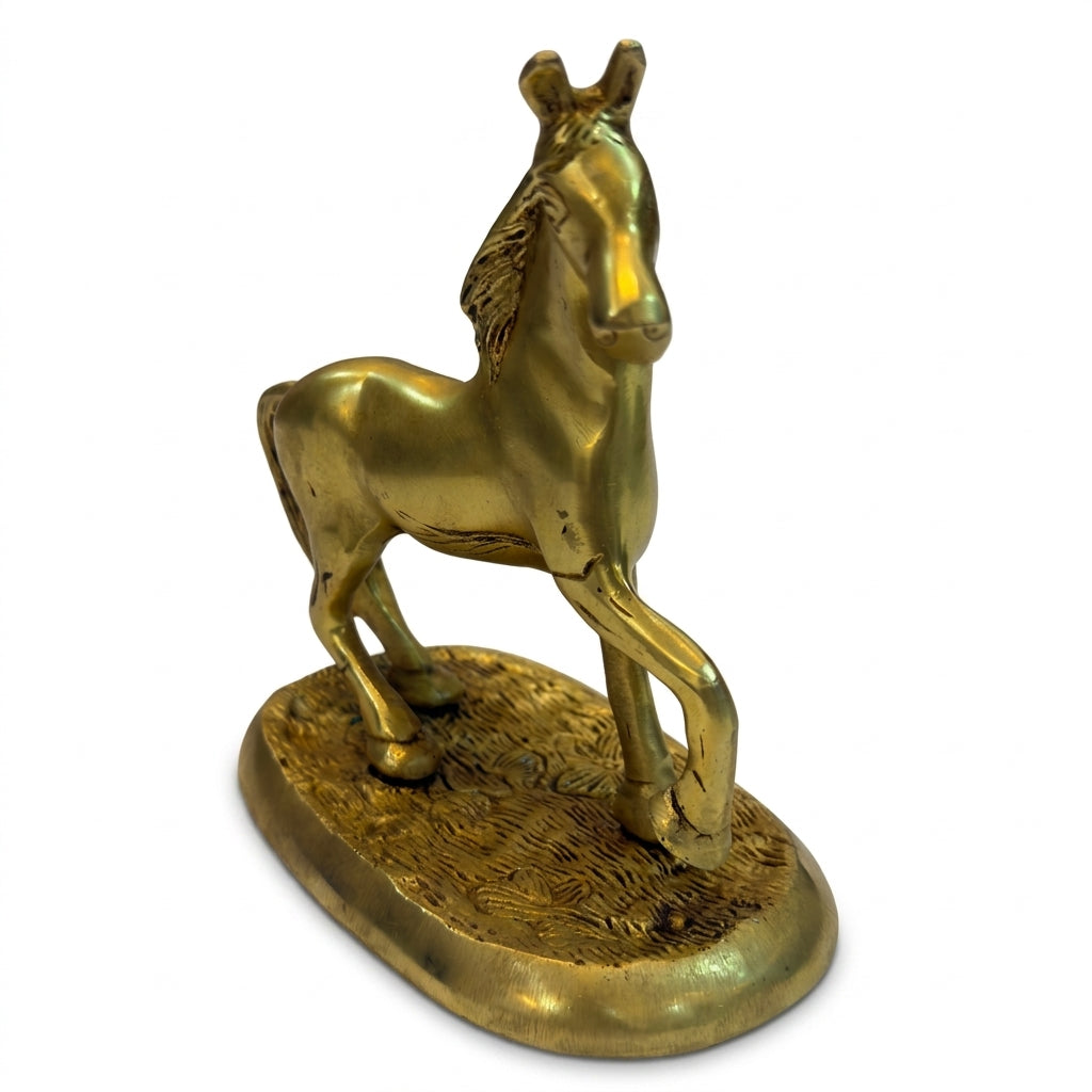 Svarn Studio Brass Trotting Horse Figurine on Base | Gold | 14 cm | Vastu Showpiece
