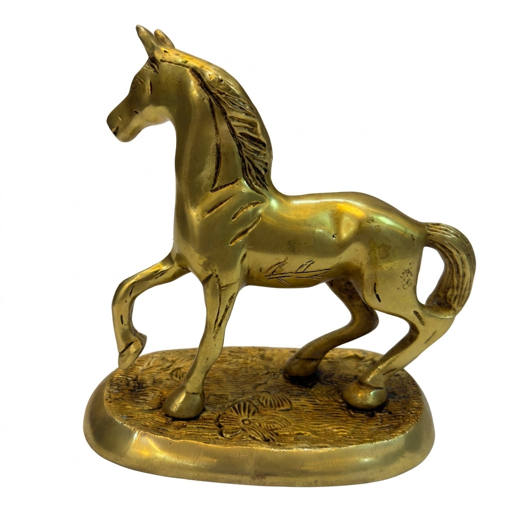 Svarn Studio Brass Trotting Horse Figurine on Base | Gold | 14 cm | Vastu Showpiece