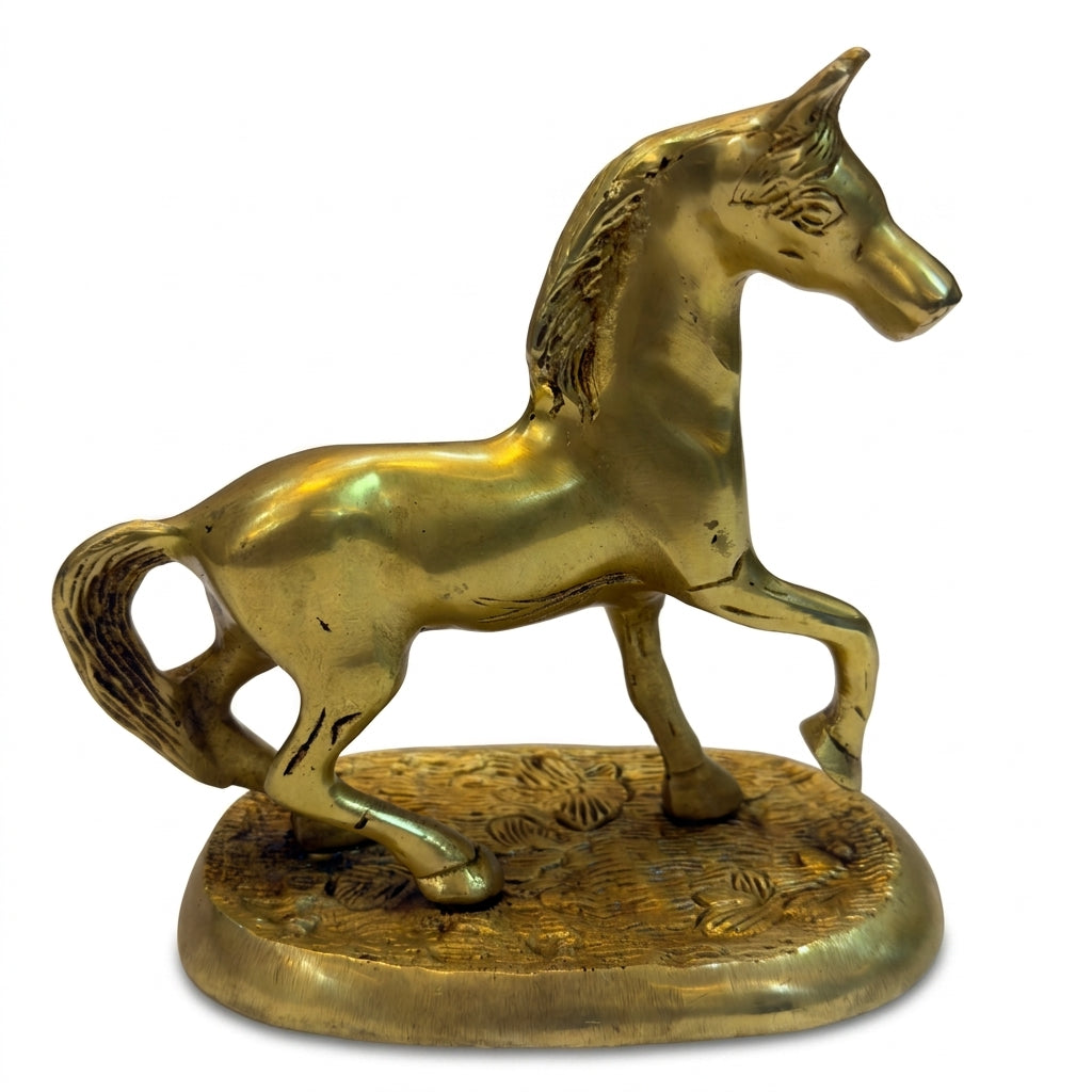 Svarn Studio Brass Trotting Horse Figurine on Base | Gold | 14 cm | Vastu Showpiece