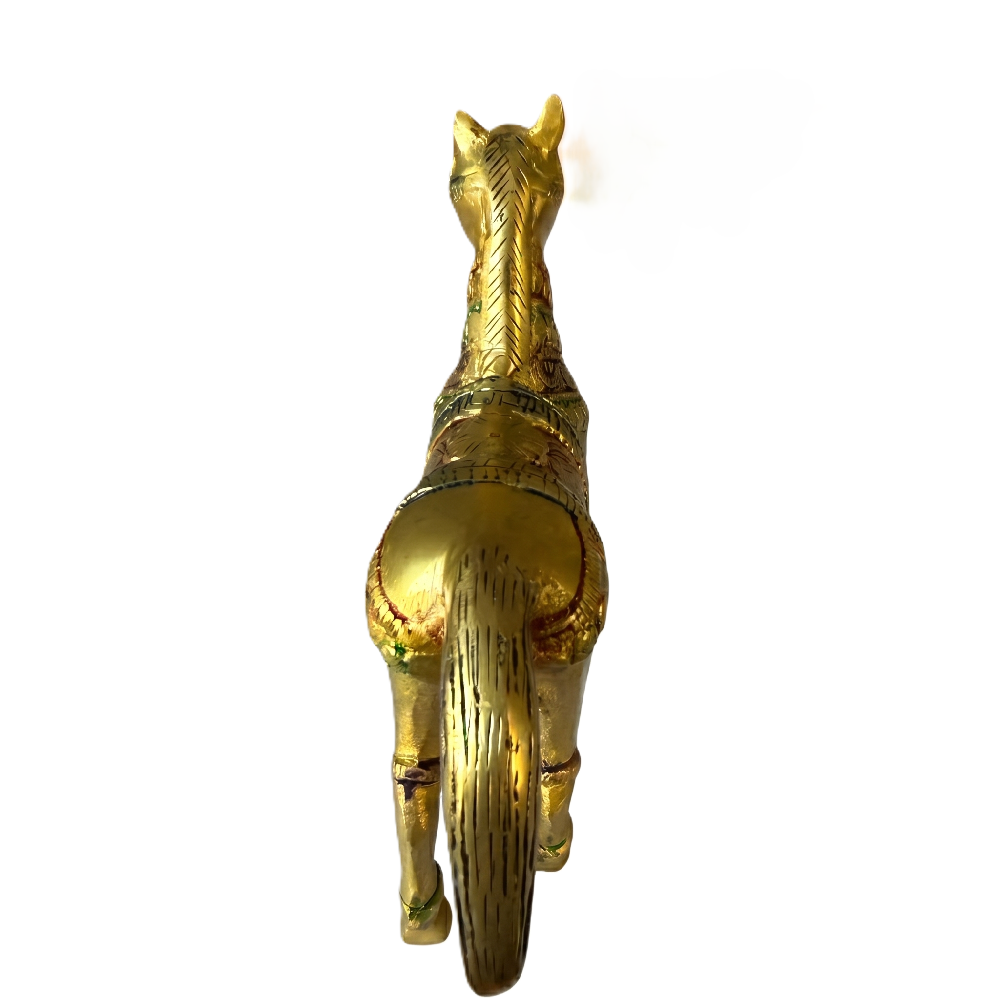 Svarn Studio Brass Horse Figurine, Antique Gold, Meenakari Detailing, Handcrafted, 13 x 12.5 cm, Vastu Showpiece for Home Décor