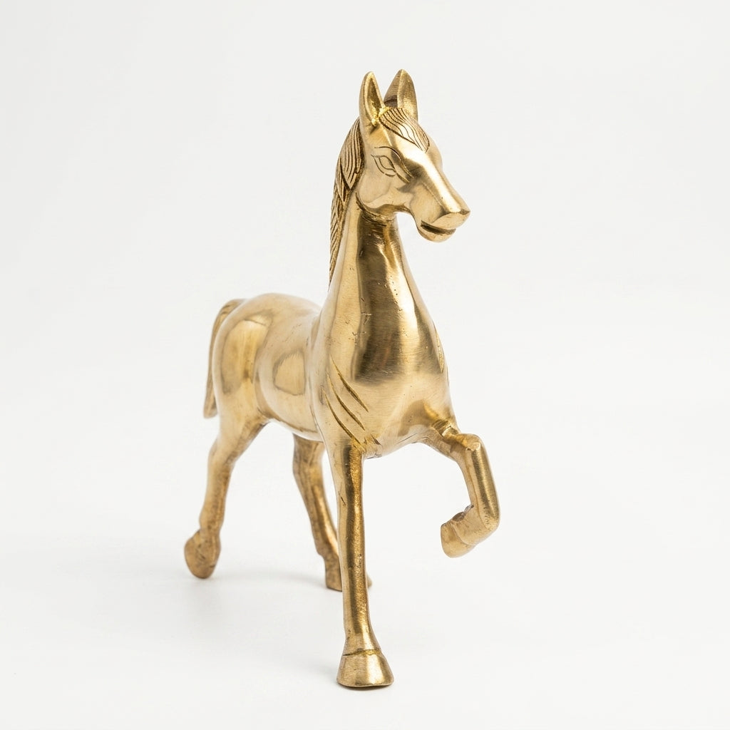 Svarn Studio Brass Running Horse Figurine | Yellow Gold Finish | Large Heavy Showpiece - Length: 20 x Height: 23 x Breadth:7 cm