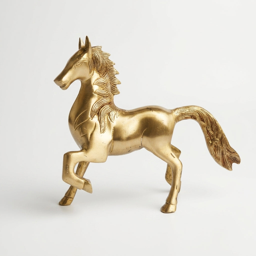 Svarn Studio Brass Running Horse Figurine | Yellow Gold Finish | Large Heavy Showpiece - Length: 20 x Height: 23 x Breadth:7 cm