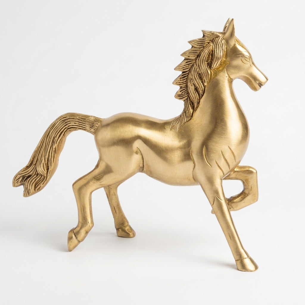 Svarn Studio Brass Running Horse Figurine | Yellow Gold Finish | Large Heavy Showpiece - Length: 20 x Height: 23 x Breadth:7 cm