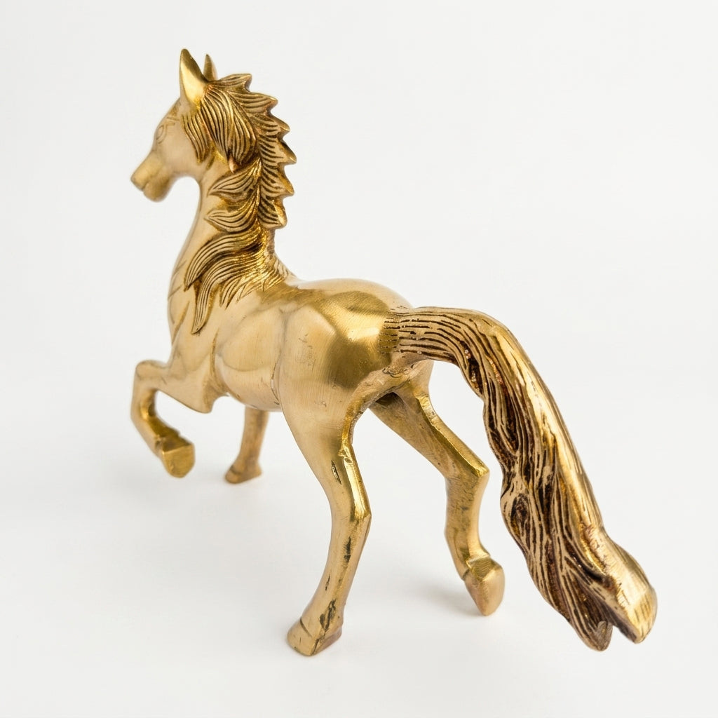 Svarn Studio Brass Running Horse Figurine | Yellow Gold Finish | Large Heavy Showpiece - Length: 20 x Height: 23 x Breadth:7 cm