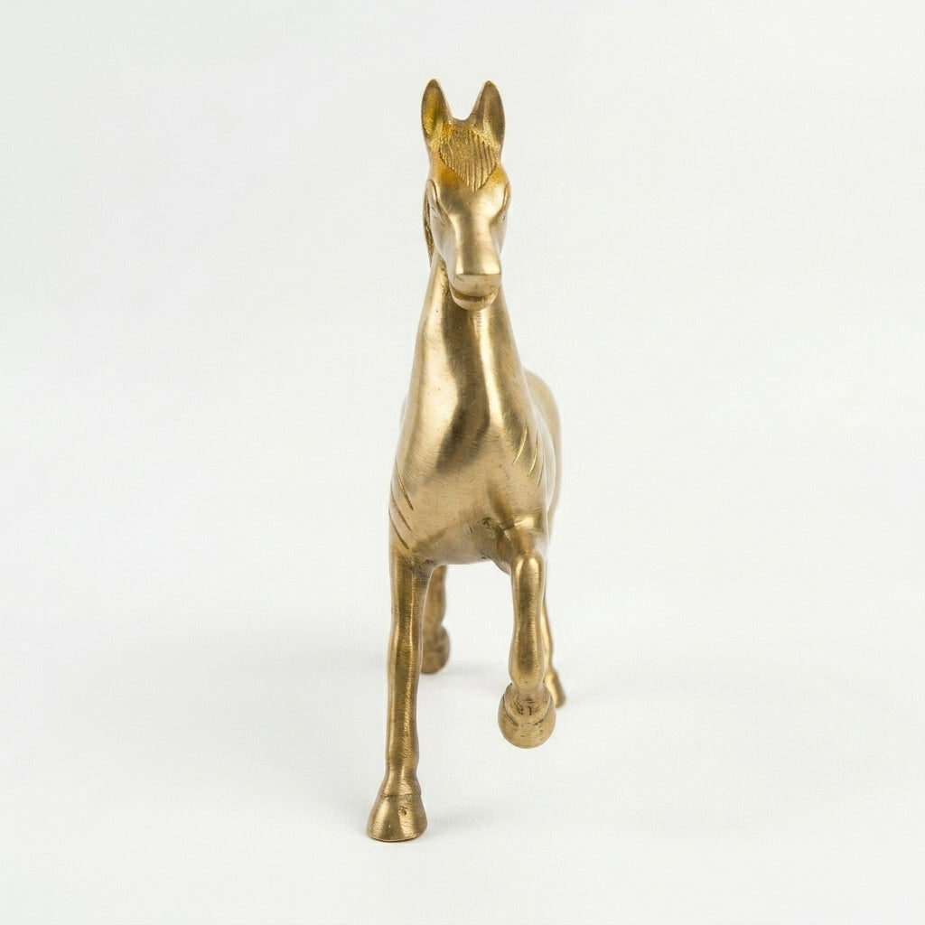 Svarn Studio Brass Running Horse Figurine | Yellow Gold Finish | Large Heavy Showpiece - Length: 20 x Height: 23 x Breadth:7 cm