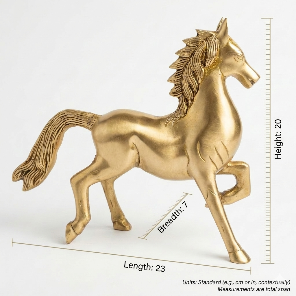 Svarn Studio Brass Running Horse Figurine | Yellow Gold Finish | Large Heavy Showpiece - Length: 20 x Height: 23 x Breadth:7 cm