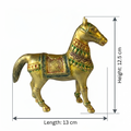 Svarn Studio Brass Horse Figurine, Antique Gold, Meenakari Detailing, Handcrafted, 13 x 12.5 cm, Vastu Showpiece for Home Décor