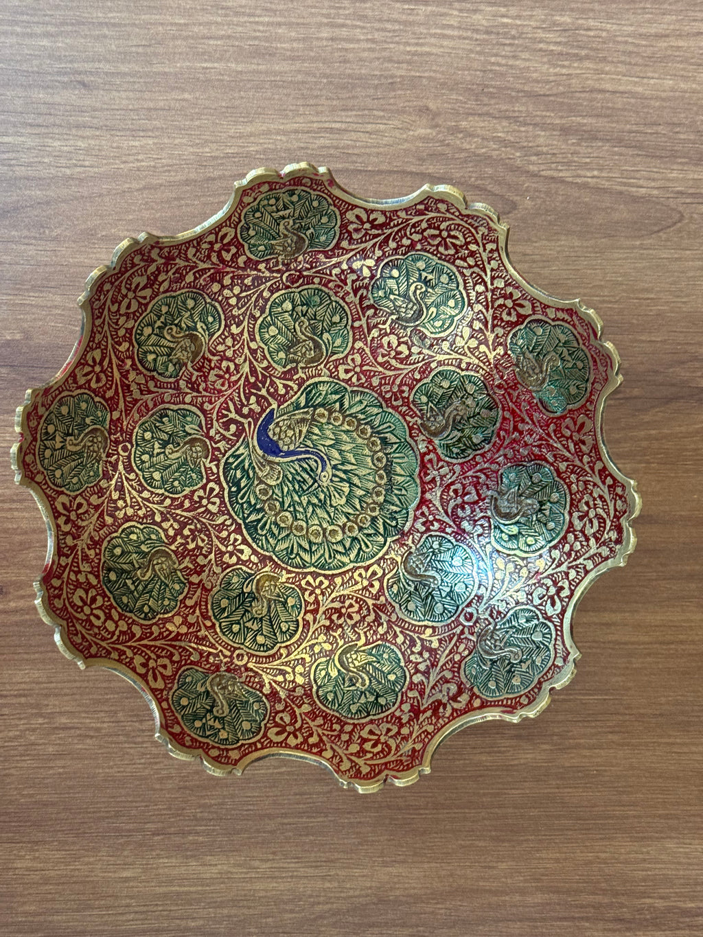 Pure Brass Meenakari Multi-Purpose Bowl – Handcrafted Peacock Enamel Footed Bowl