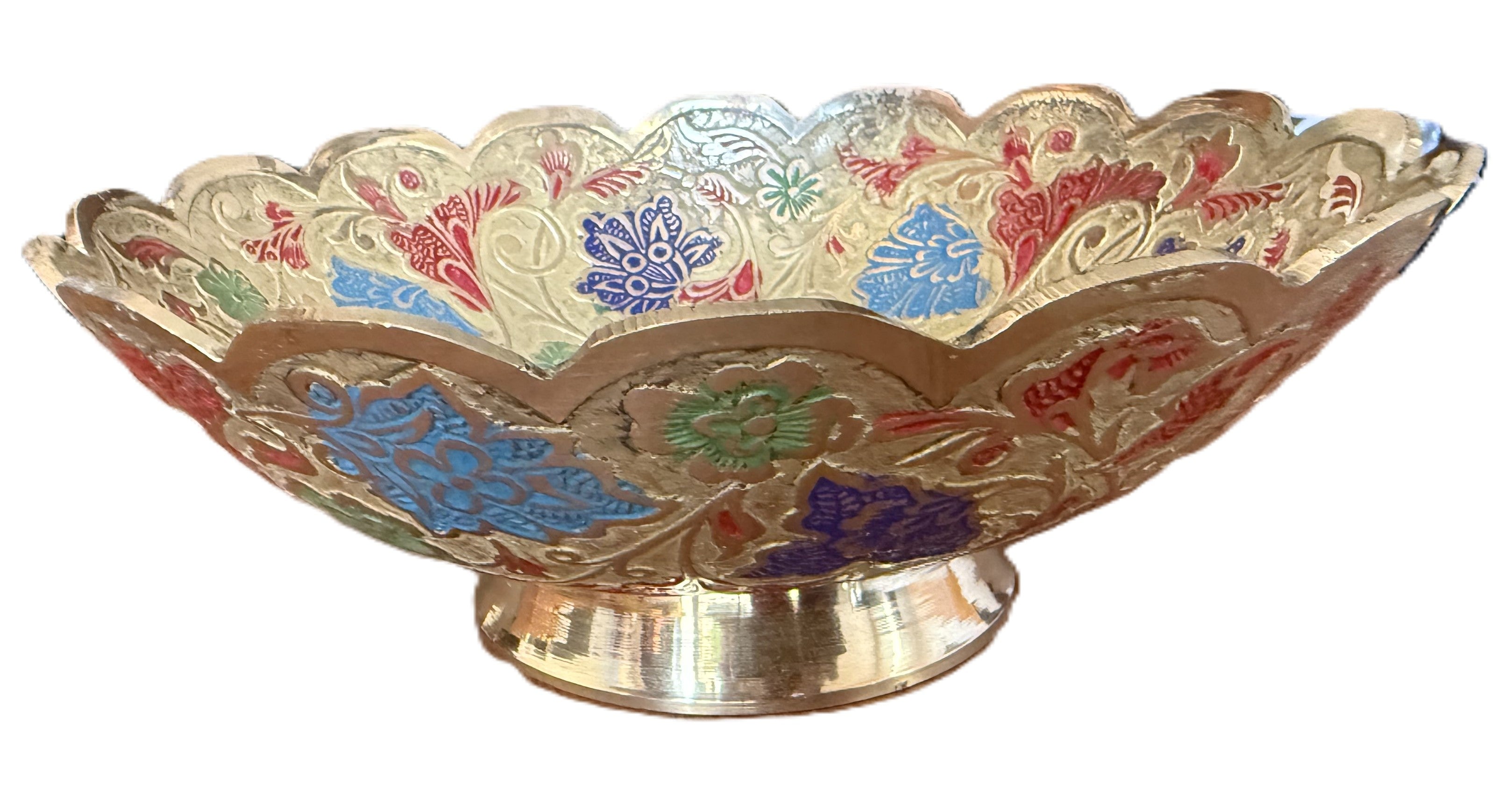 Pure Brass Meenakari Multi-Purpose Bowl – Handcrafted Peacock Enamel Footed Bowl