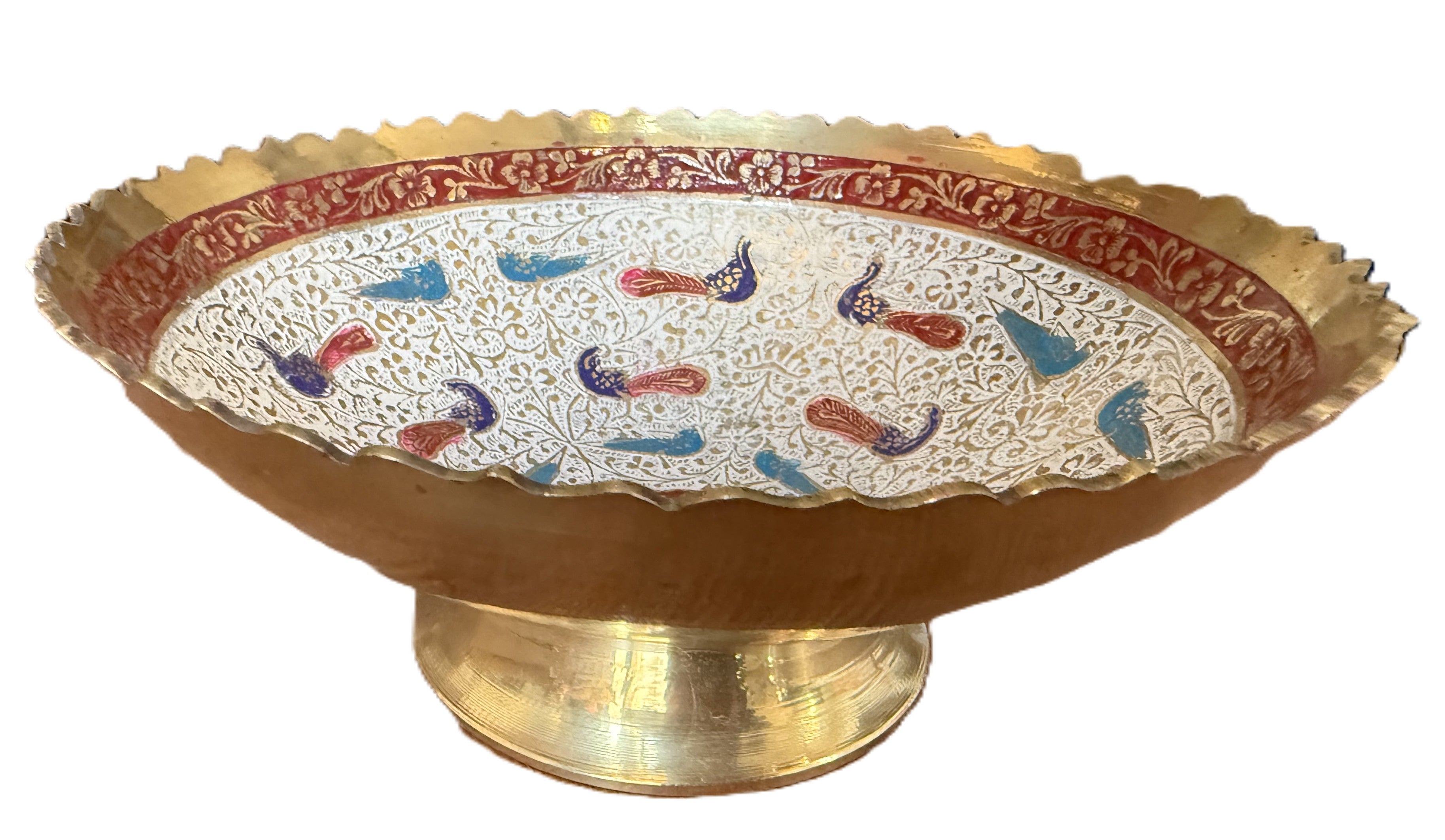 Pure Brass Meenakari Multi-Purpose Bowl – Handcrafted Peacock Enamel Footed Bowl