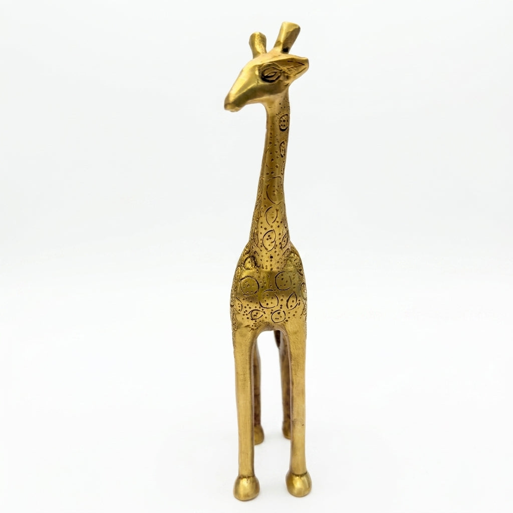 Svarn Studio Brass Standing Giraffe Figurine | Paisley & Circle Engraving | Gold | 28 cm