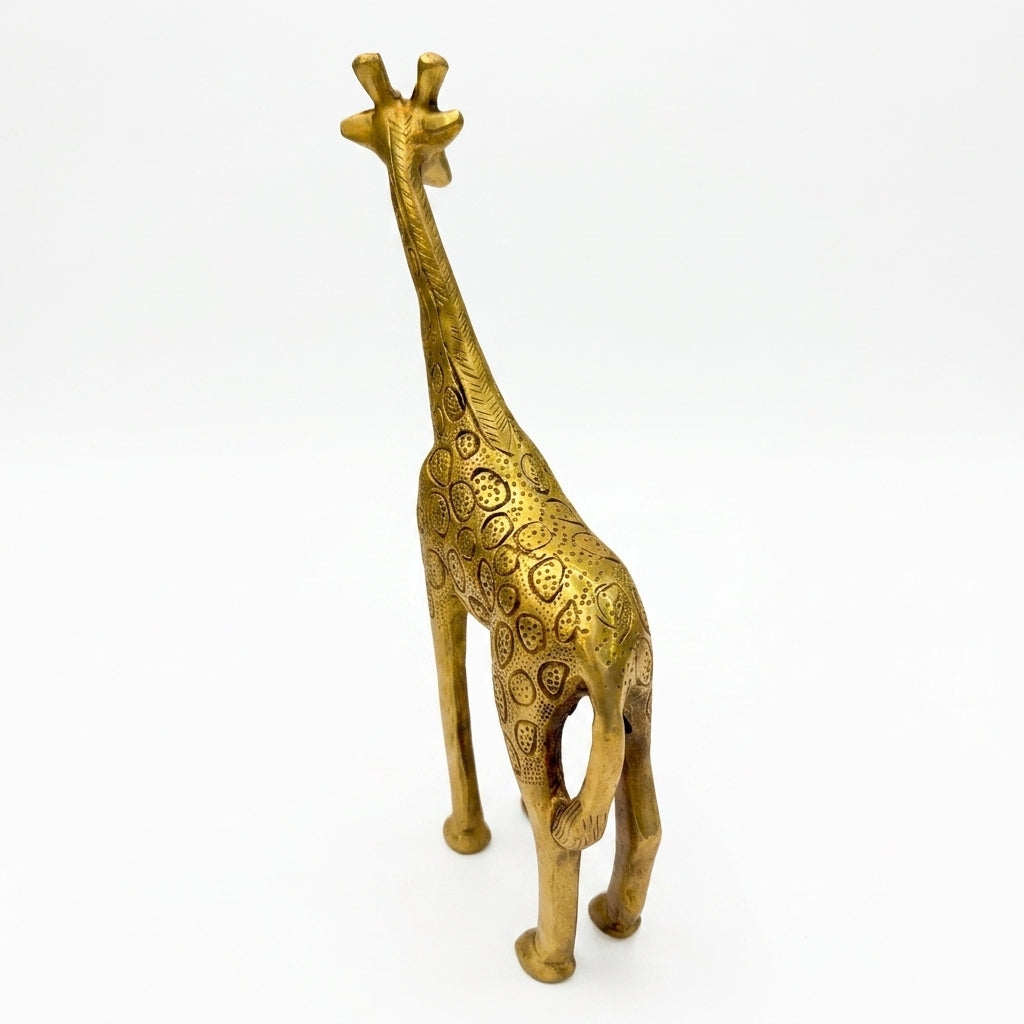 Svarn Studio Brass Standing Giraffe Figurine | Paisley & Circle Engraving | Gold | 28 cm
