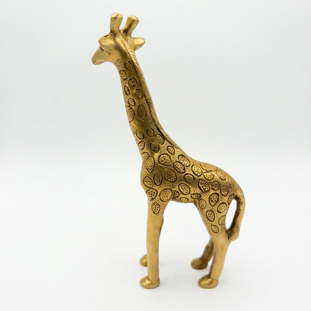 Svarn Studio Brass Standing Giraffe Figurine | Paisley & Circle Engraving | Gold | 28 cm