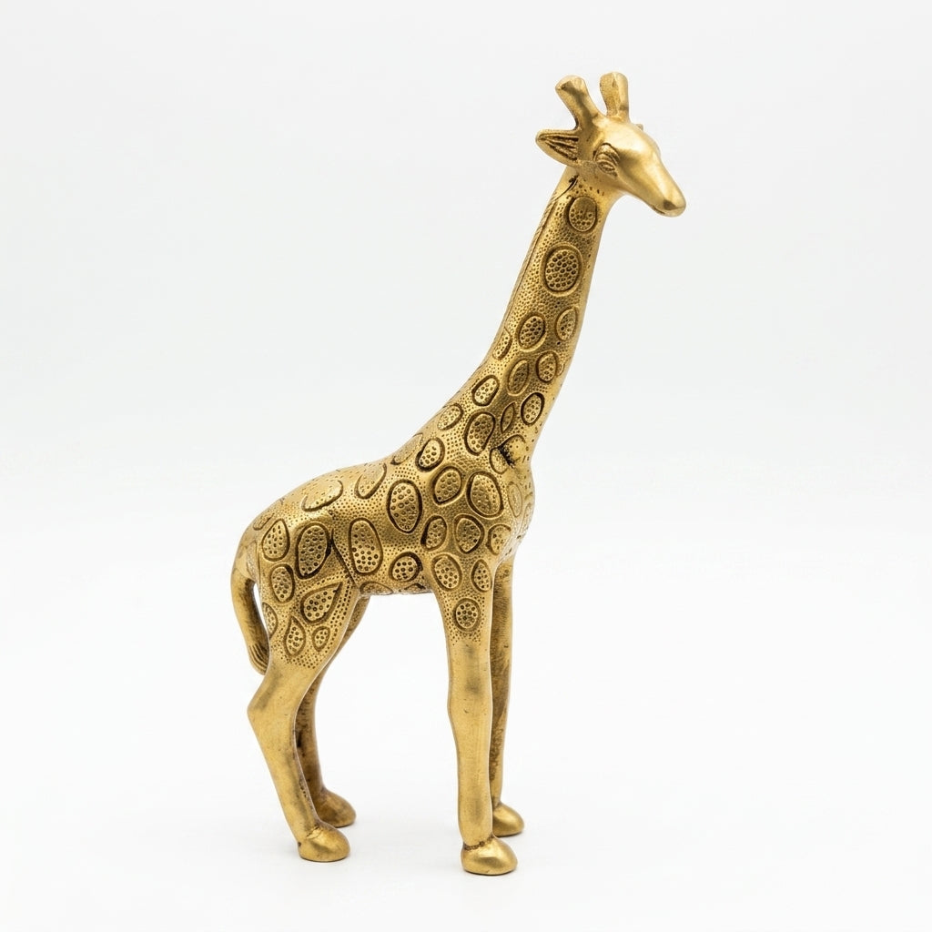 Svarn Studio Brass Standing Giraffe Figurine | Paisley & Circle Engraving | Gold | 28 cm